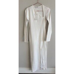 Endless Rose Womens Knitted Cut Out Long Sleeve Maxi Dress White Sz S/M
